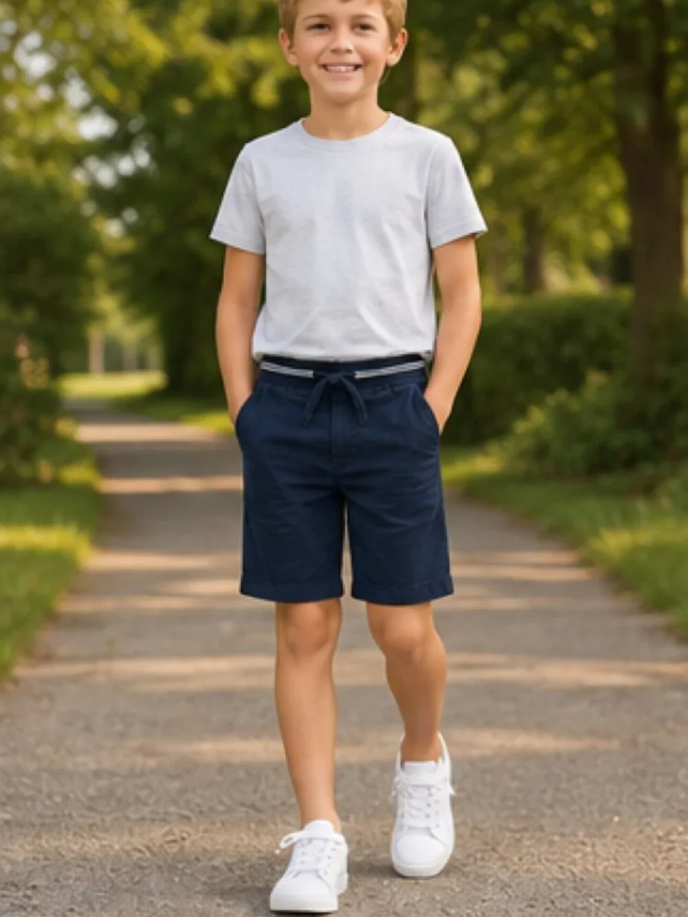 OshKosh - Boys Navy Blue Stretch Cargo Shorts Size 8 Drawstring Waist [NWT]